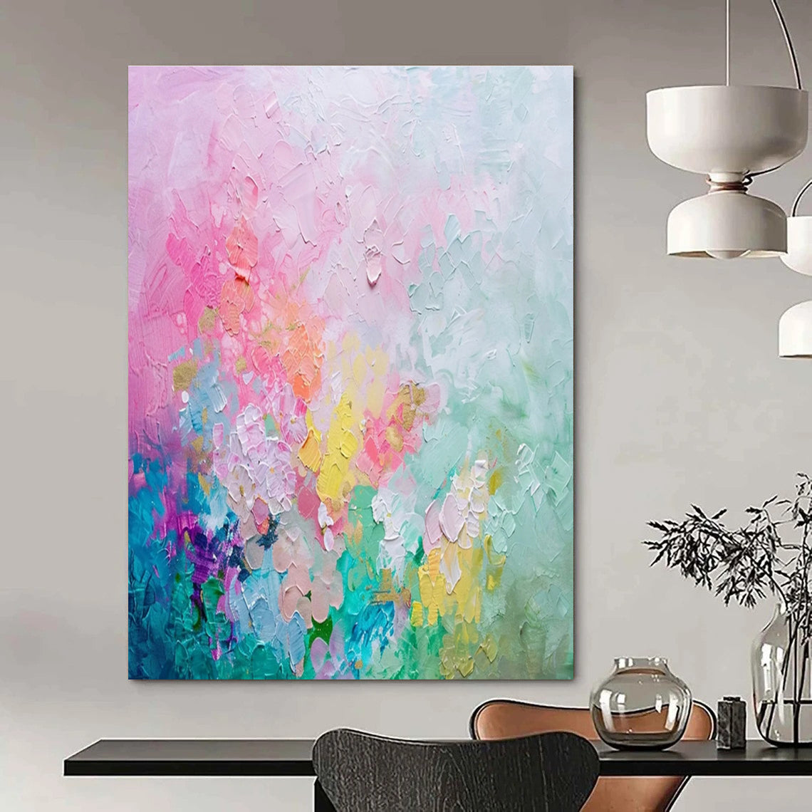 Pastel Floral Abstract Painting for Feminine Bedroom Decor HENG070