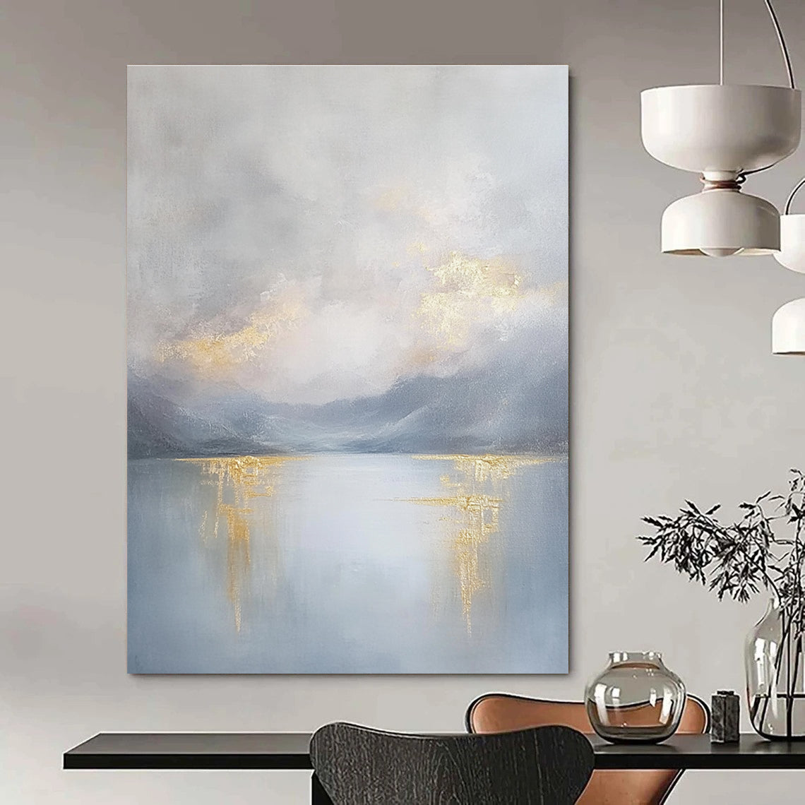 Lake with Golden Reflections Abstract Painting for Serene Interiors GAB0704