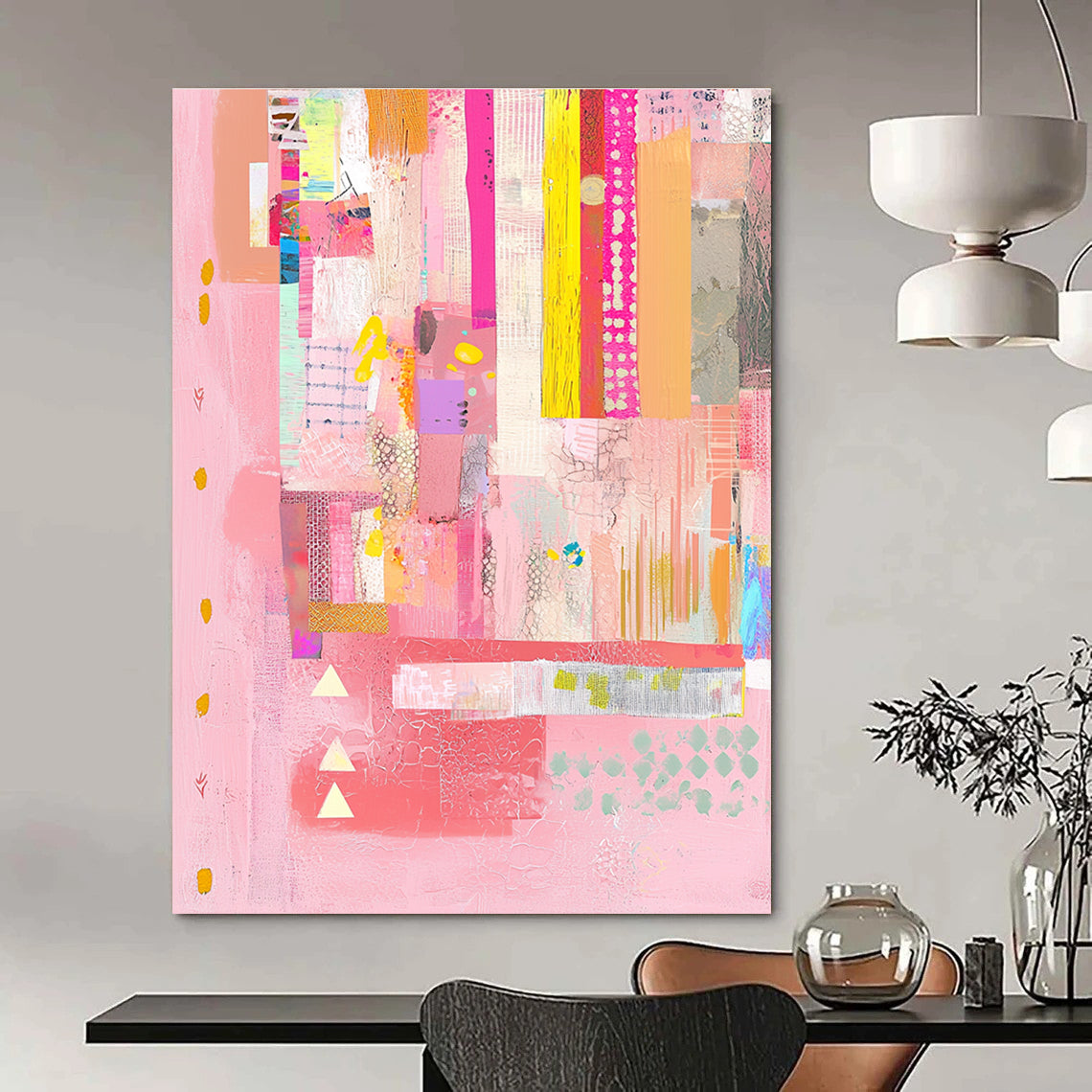 Pink Patchwork Collage Feminine Textile Abstract Painting GAB0244