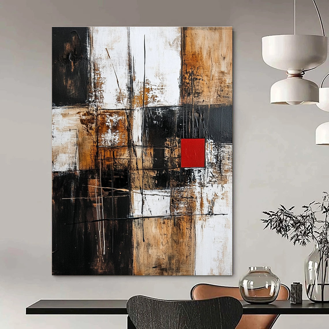 Earth Tone Geometric Abstract Painting for Rustic - Chic Cafes GAB0856