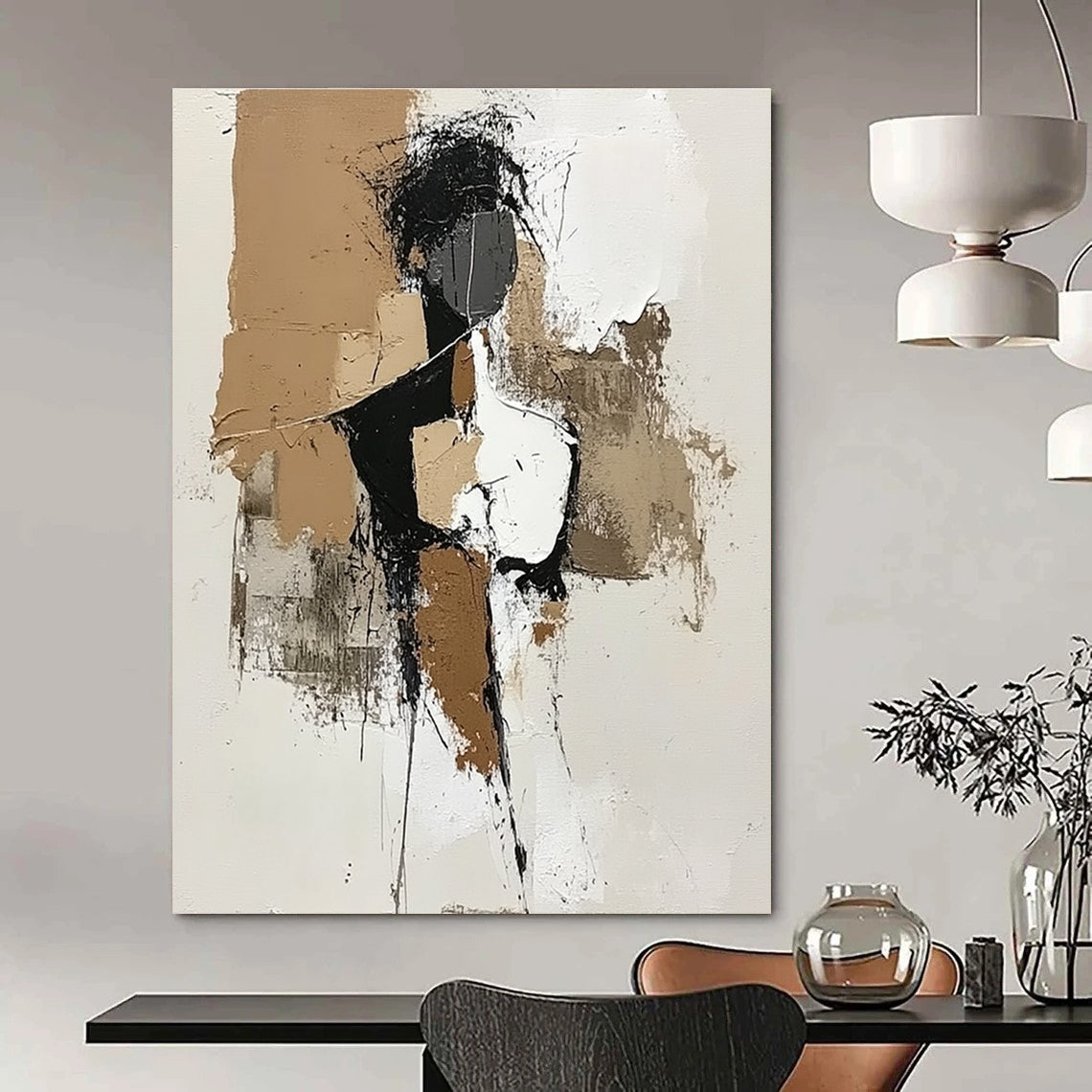 Neutral Tone Figure Abstract Painting for Minimalist Art Studios GAB0852