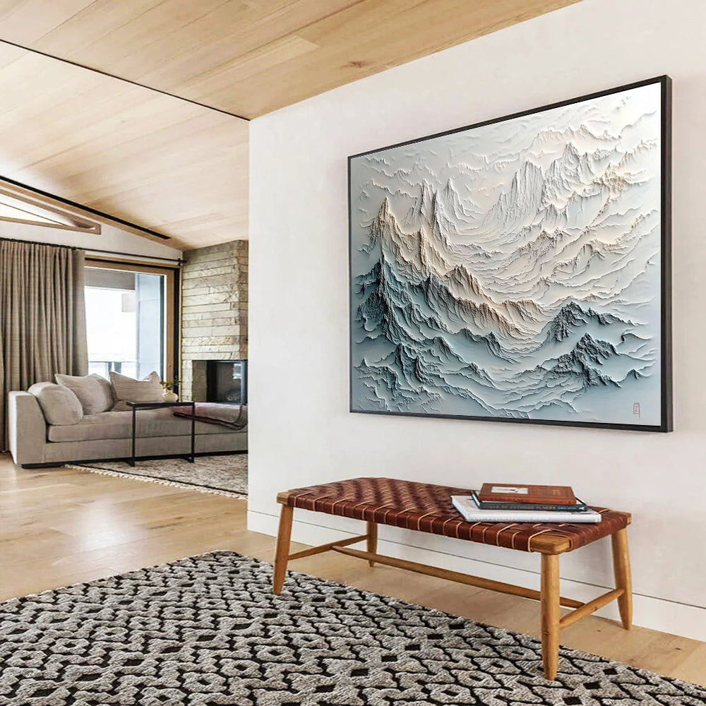 Intricate Textured Mountains Abstract Painting with Dramatic Detailing ABS620