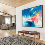 Blue Sky and Colorful Flowers Abstract Painting with Expressive Brushwork ABS394