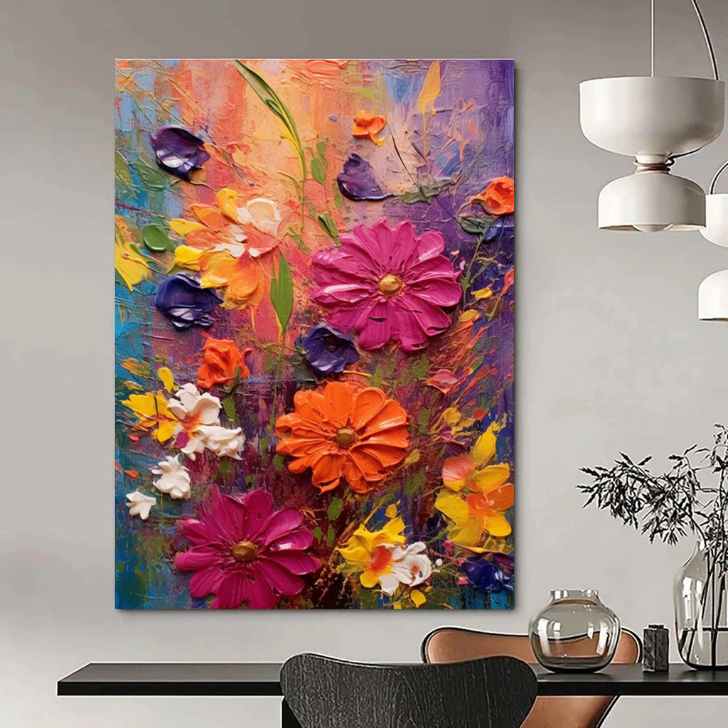 Textured Floral Abstraction Painting for Vibrant Living Spaces HENG430