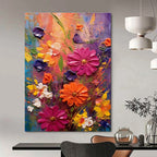 Textured Floral Abstraction Painting for Vibrant Living Spaces HENG430