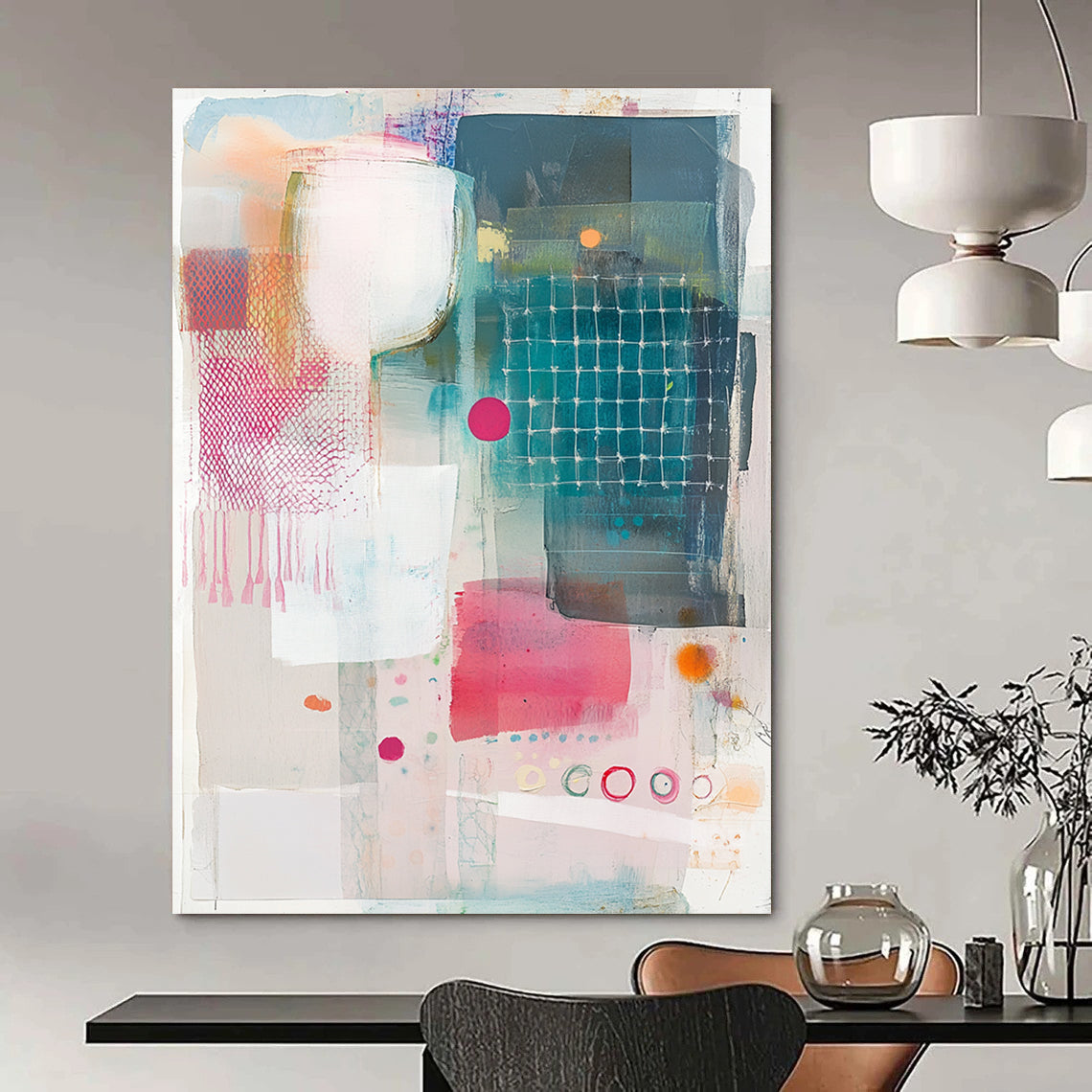 Mesh and Shape Collage Textured Graphic Abstract Painting GAB0247