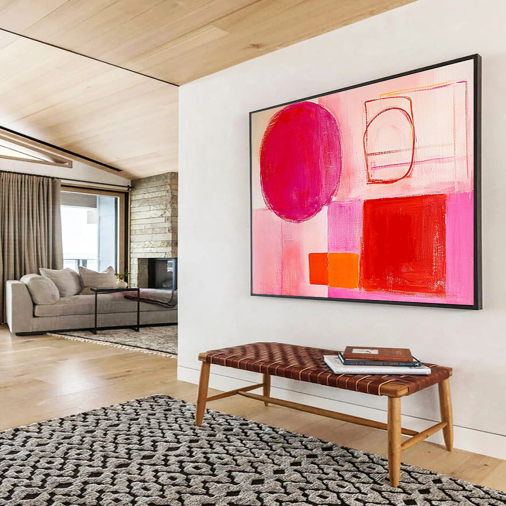 Pink - Hued Geometric Abstraction Abstract Painting ABS131