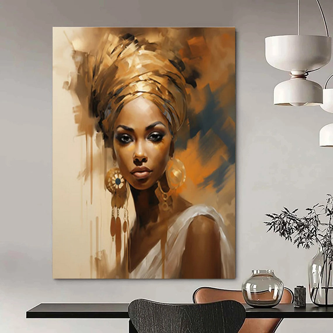 Golden - Hued Portrait Abstract Painting for Cultural - Art Spaces HENG125