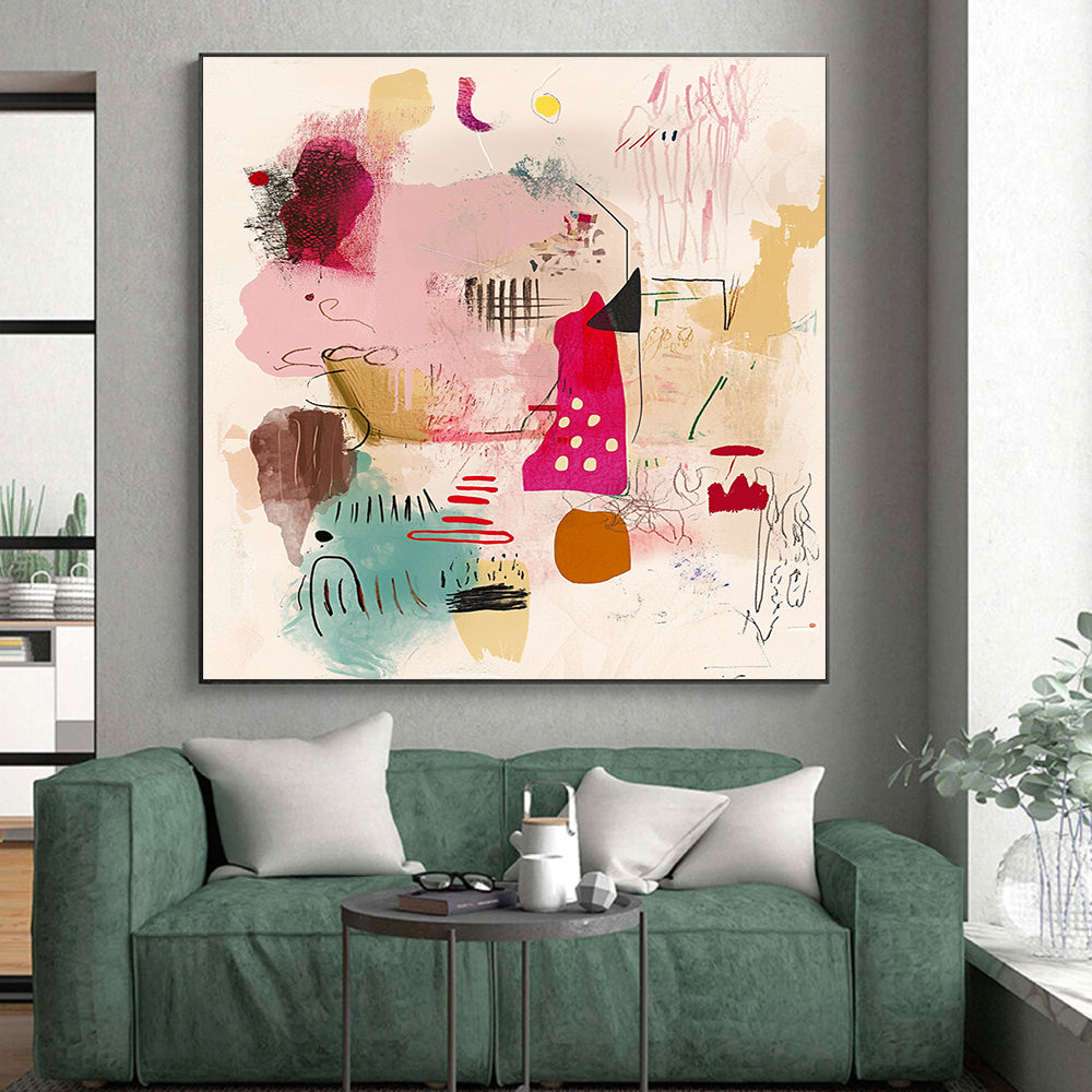 Whimsical Shape Collage Abstract Painting with Childlike Wonder WINK204