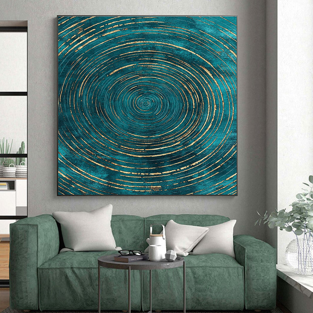 Teal and Gold Circular Abstract Painting with Regal Rhythm WINK284