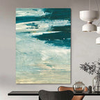 Textured Blue - Green Abstract Painting for Coastal - Inspired Home Offices HENG176