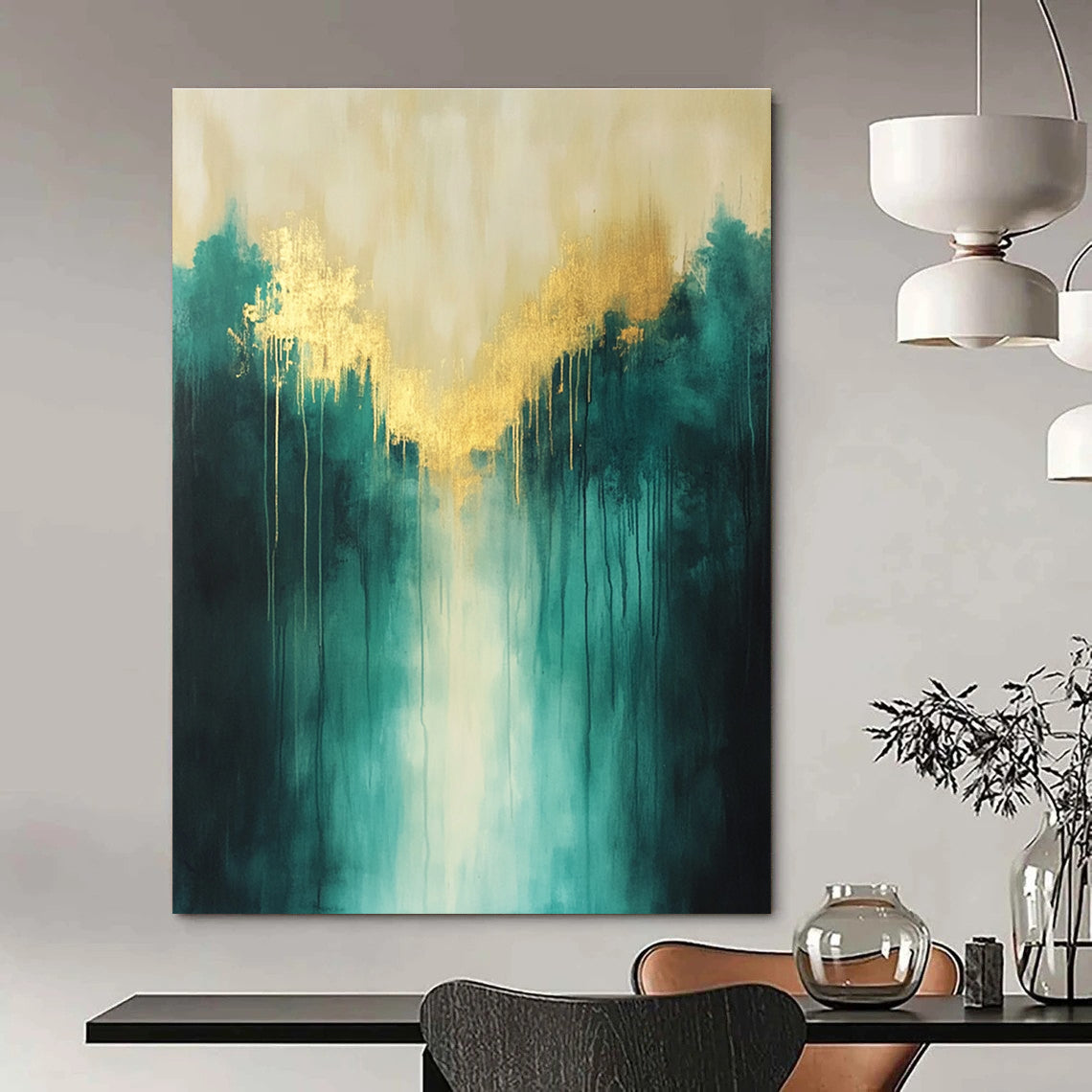 Enchanting Gold and Green Forest Abstract Painting GAB0679