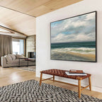 Cloudy Beach Scene Seascape Abstract Painting for Coastal Vibes YHT020
