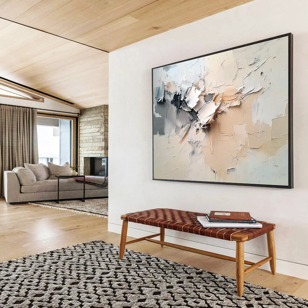 Textured Neutral Abstract Painting with Layered Impasto ABS294