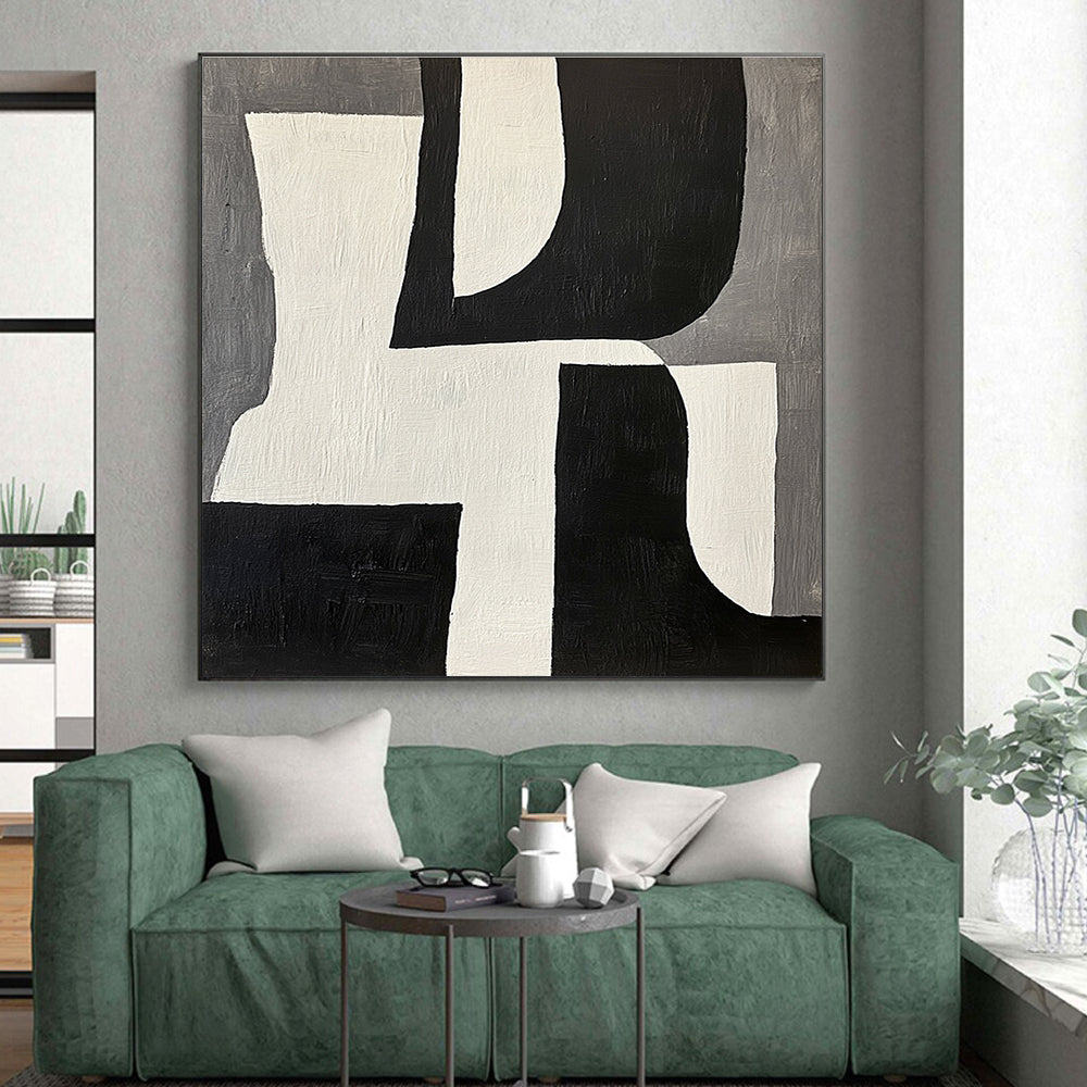 Geometric Black White Gray Abstract Painting with Clean Forms WINK611