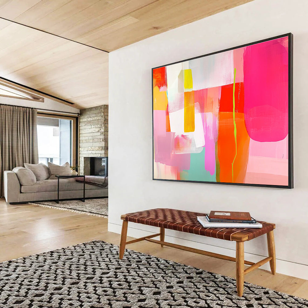 Bold Color Block Abstract Painting with Playful Contrasts ABS415