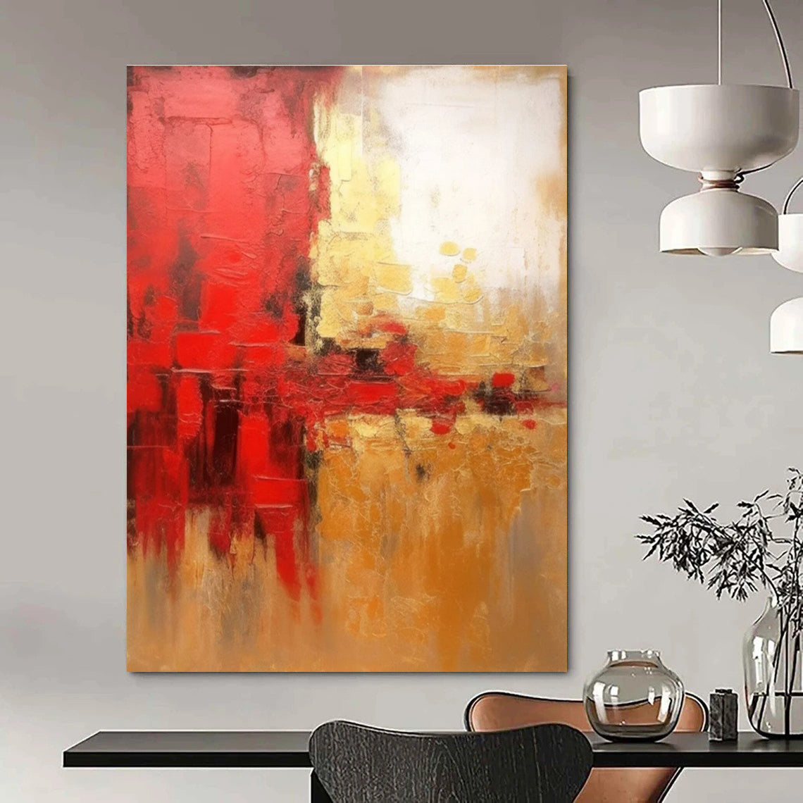 Red and Gold Abstract Painting for Opulent Event Venues HENG069