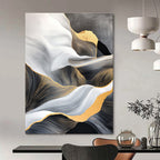 Golden - Lined Wave Abstract Painting for Sophisticated Living Rooms GAB0820