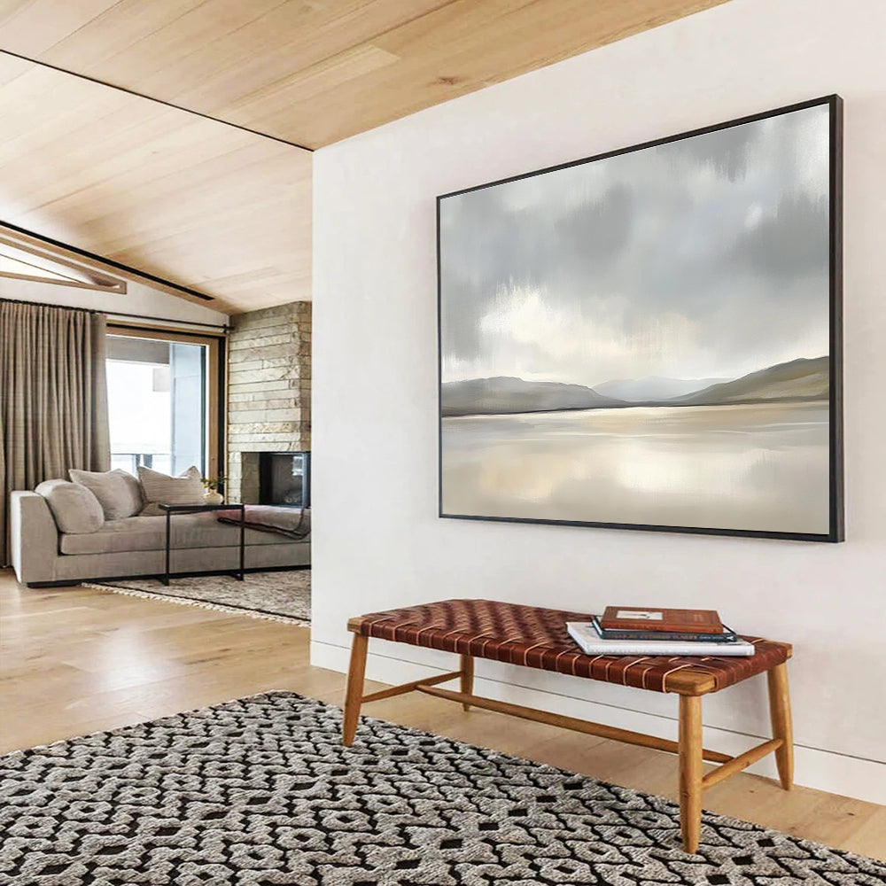 Minimalist Monochrome Lake - Mountain Abstract Painting ABS233