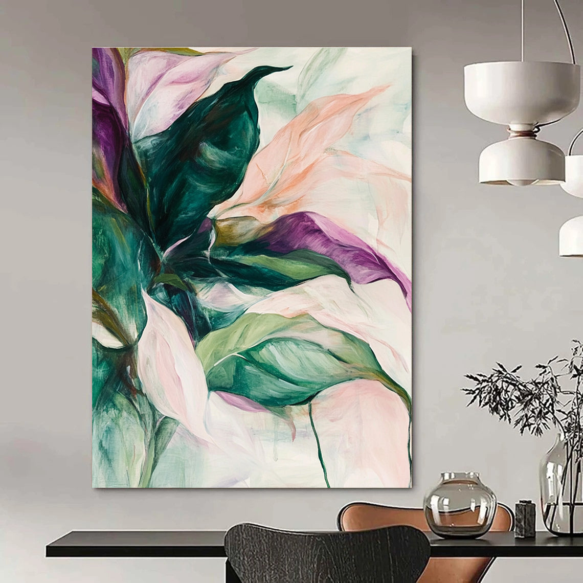 Pastel Floral Leaves Abstract Painting of Gentle Nature GAB0186