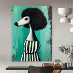 Poodle in Striped Dress Abstract Painting of Quirky Fashion GAB0133