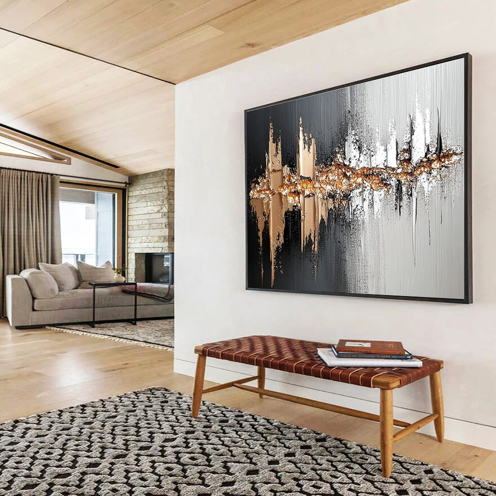 Black, White, and Gold Textured Abstract Painting ABS303