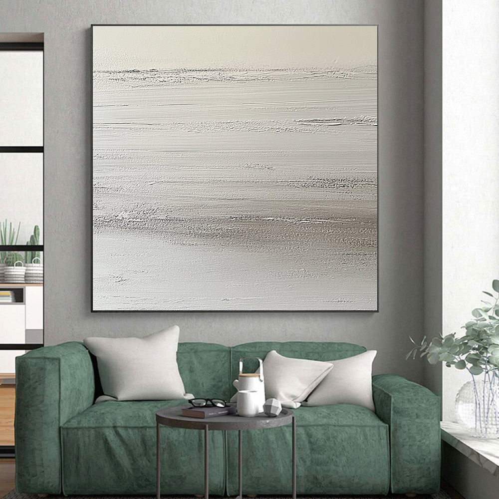 White Textured Layers Abstract Painting with Minimalist Depth WINK129