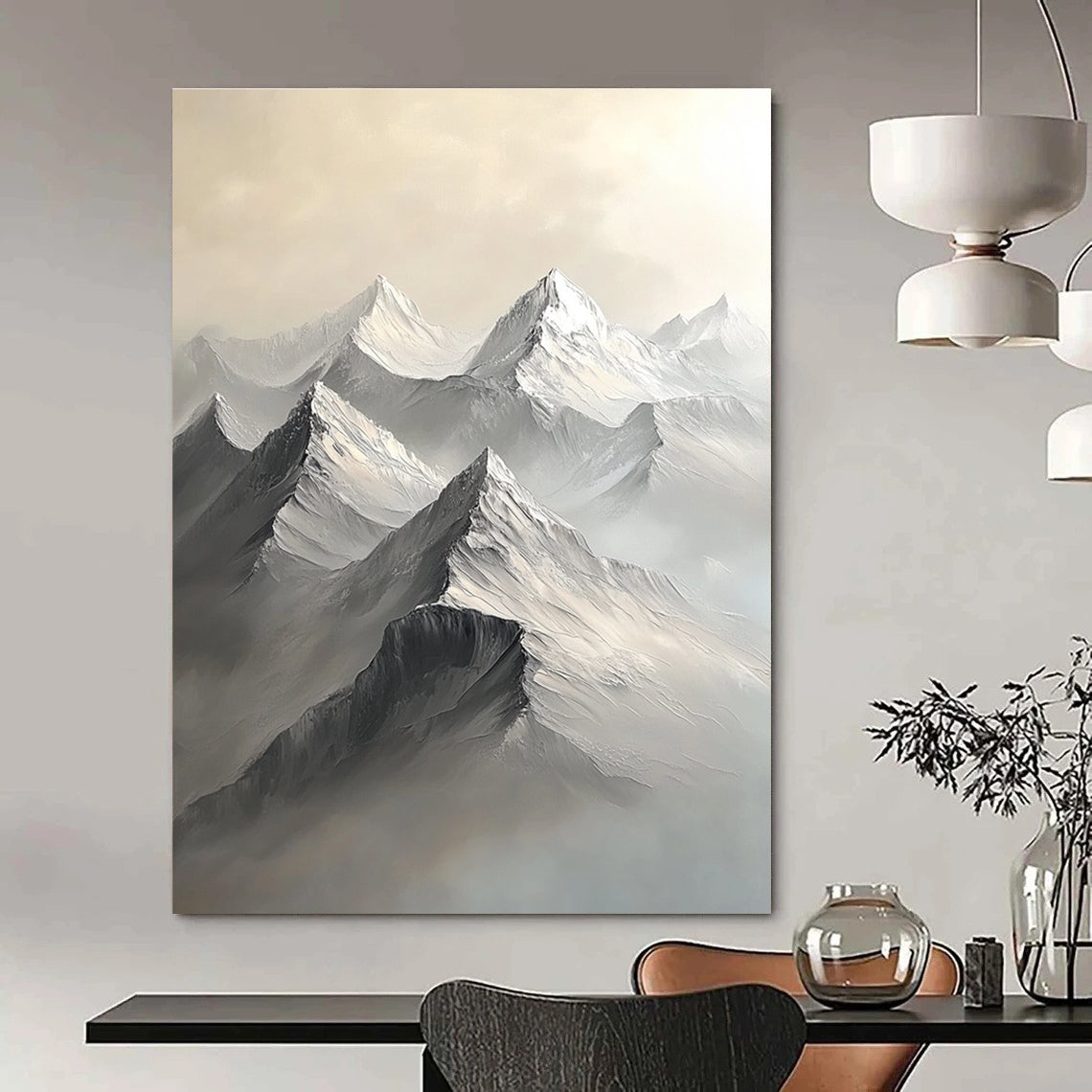 Monochrome Mountain Peaks - Serene Landscape Abstract Art GAB0411