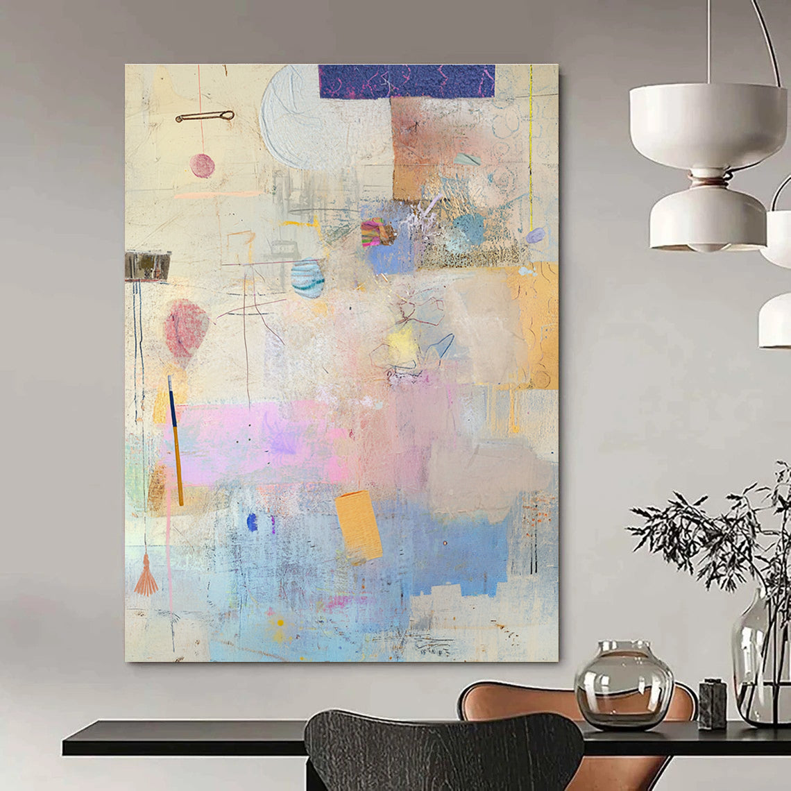 Collage of Soft Tones Mixed Media Abstract Painting GAB0240