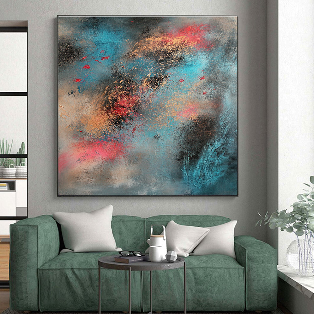 Blue Gold Red Abstract Painting with Ethereal Textures WINK661