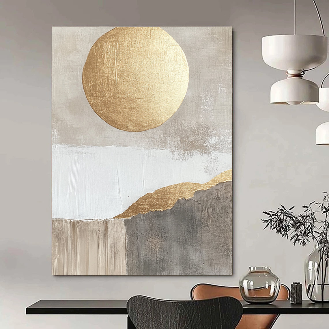 Gold Sun and Mountain Abstract - Modern Landscape Art GAB0558