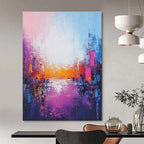 Colorful Cityscape Sunset Abstract Painting for Artistic Office Lounges GAB0806