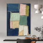 Pastel Patchwork Abstract Painting for Scandinavian - Style Living Rooms HENG013