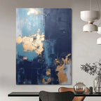 Blue - Gray - Gold Abstract Painting for Luxury Hotel Lobbies HENG130
