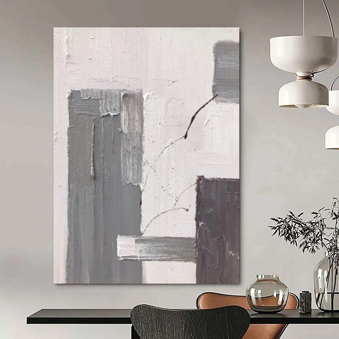 Gray - White Minimalist Abstract Painting for Modern Hallways HENG396