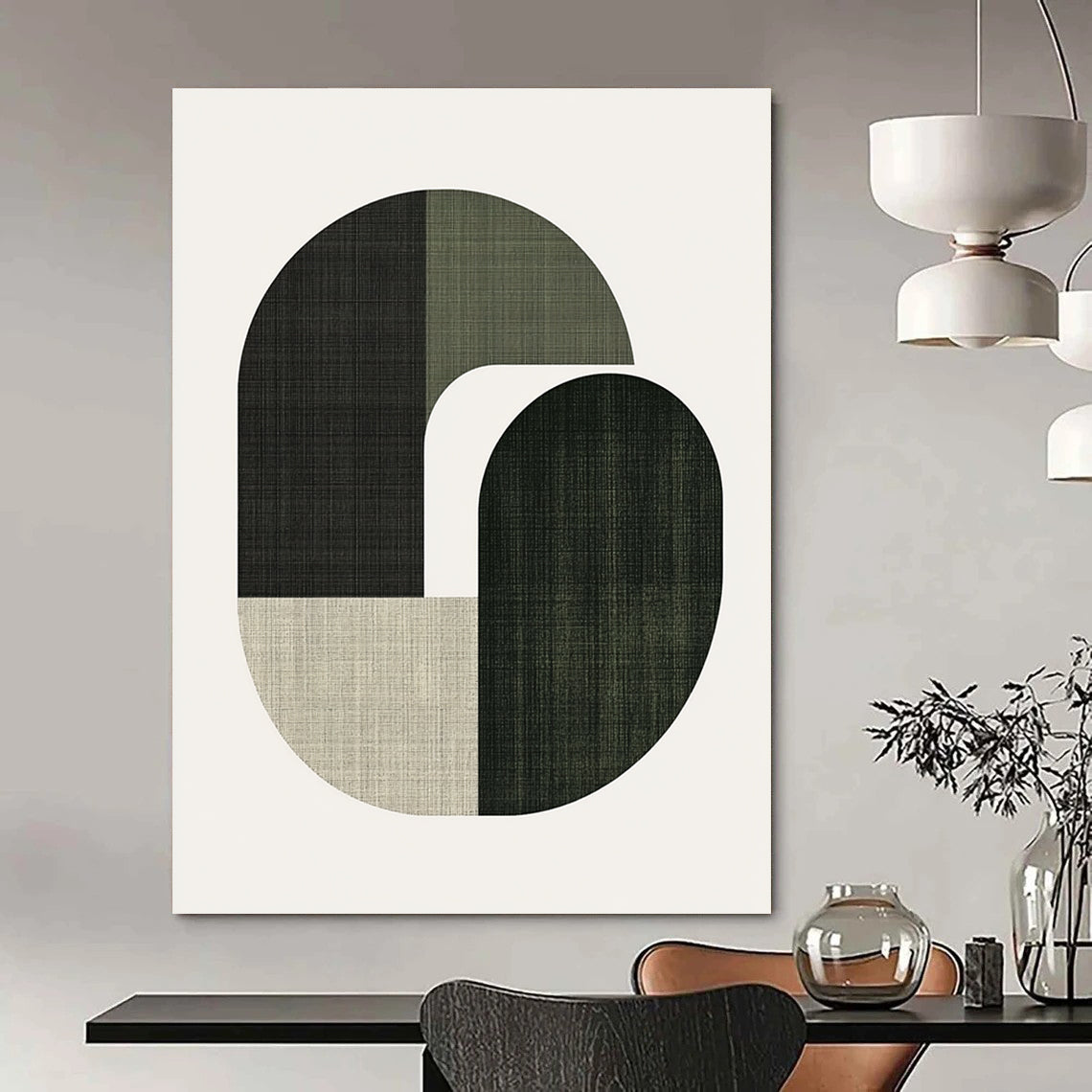 Green and Black Shapes Minimalist Abstract Painting GAB0337