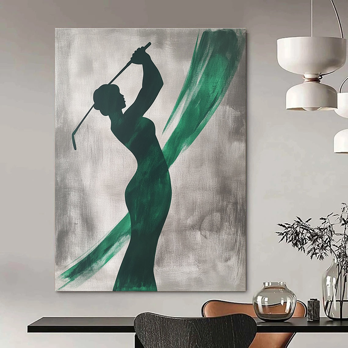 Golf Player Silhouette Abstract Painting of Athletic Grace GAB0201