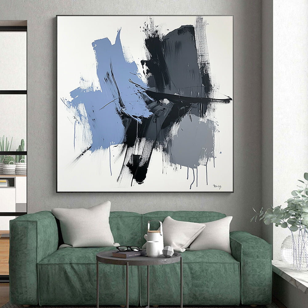 Blue Gray Black Abstract Painting with Subtle Drama WINK517