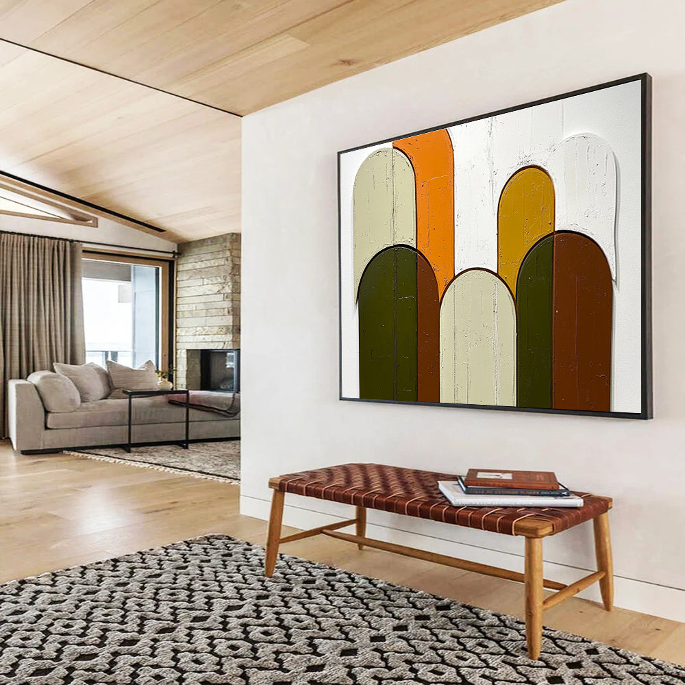 Colorful Arched Shapes on Wood Abstract Painting ABS587