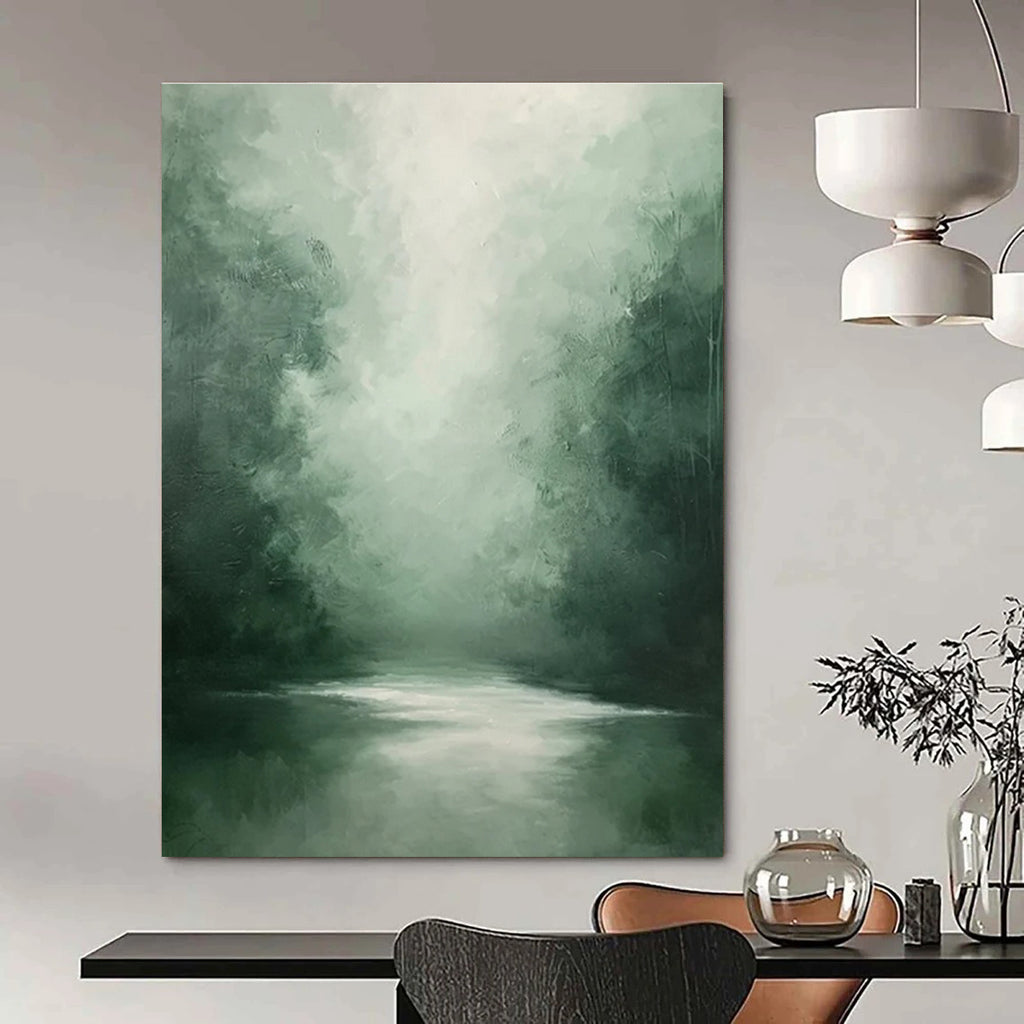 Misty Forest River Abstract Painting for Yoga Studio Relaxation Zones HENG024