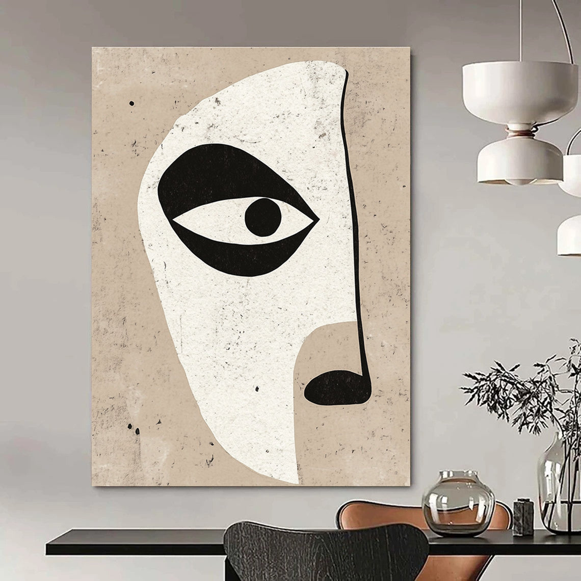 Minimalist Face Cutout Abstract Painting of Geometric Features GAB0124