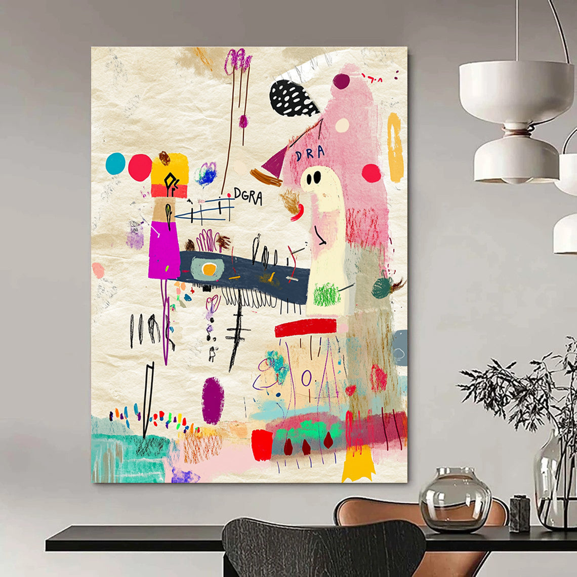 Colorful Abstract Doodles Painting with Playful Elements GAB0053