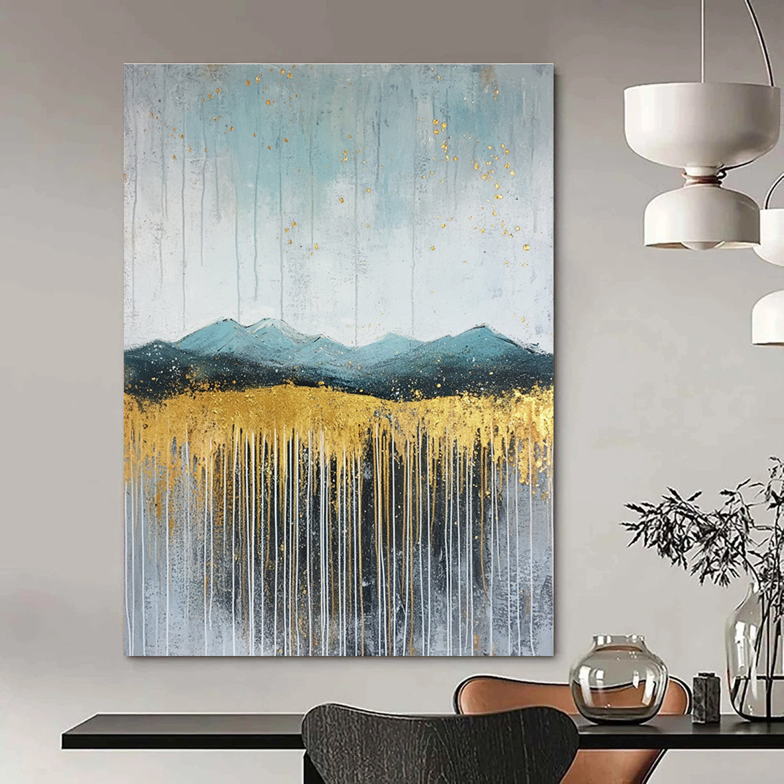Golden Mountain Abstract - Elegant Landscape with Metallic Accents GAB0532