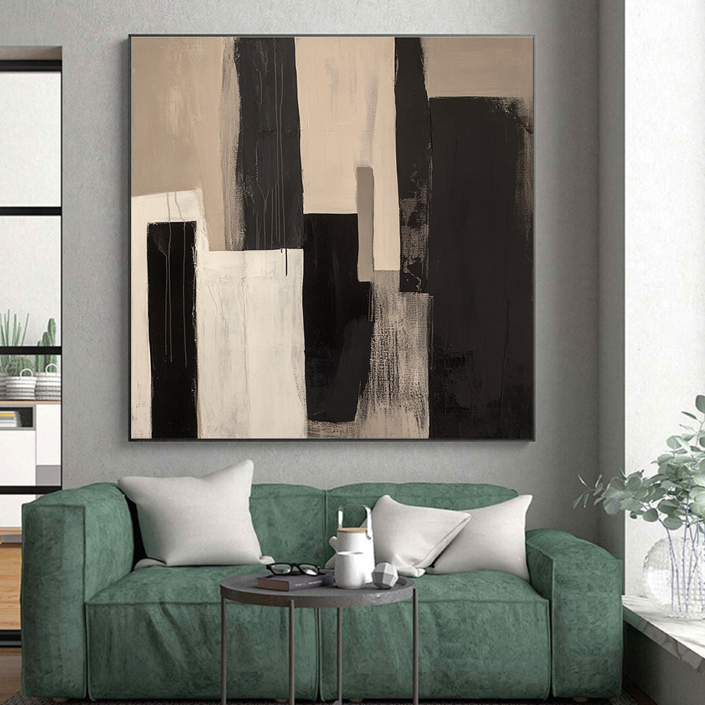 Black and White Vertical Abstract Painting with Stark Contrast WINK228