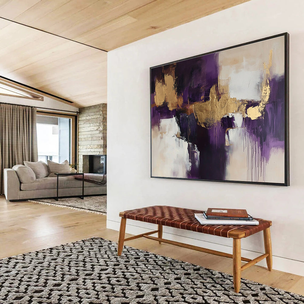 Purple and Gold Abstract with Dripping Accents Abstract Painting ABS371