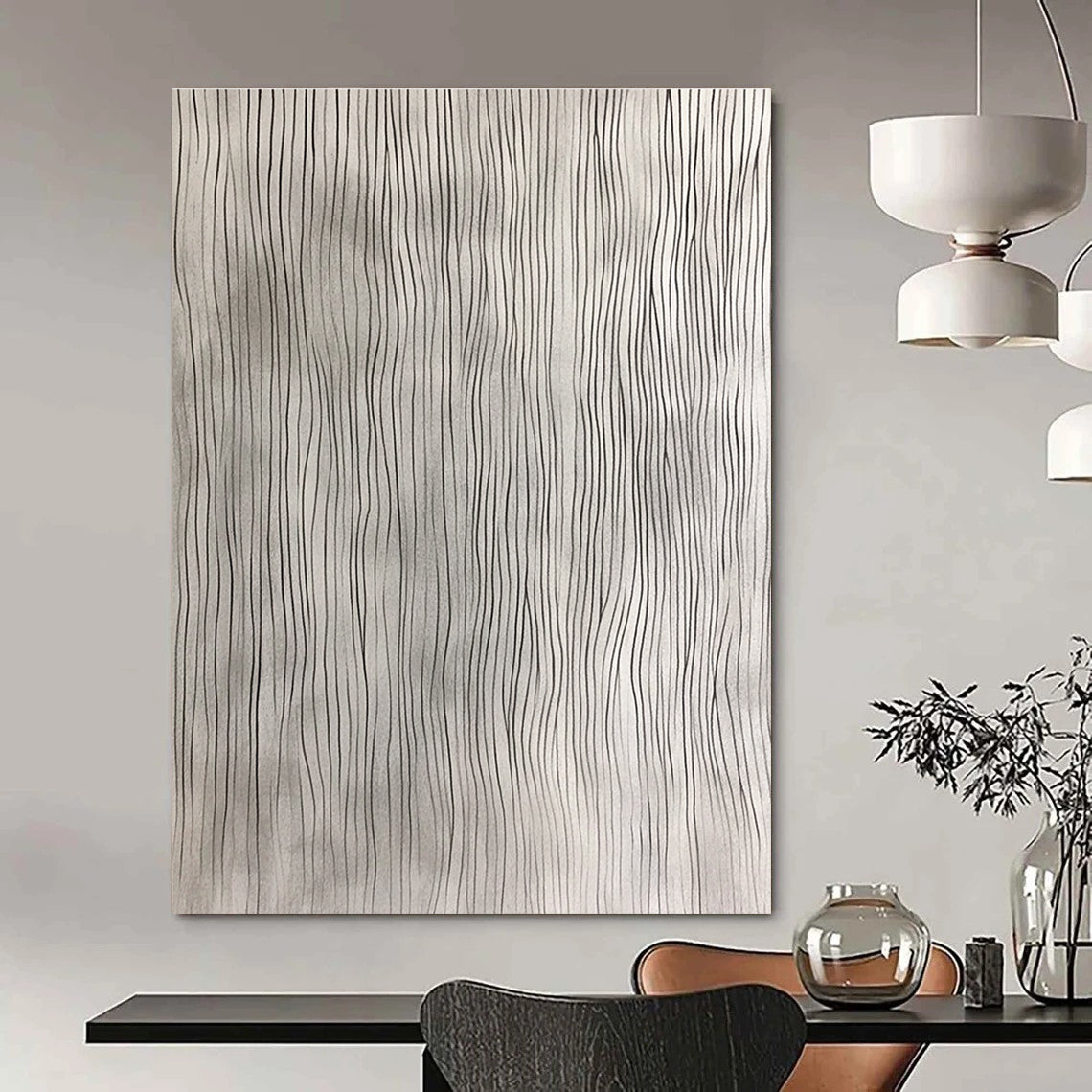 Grey Wavy Lines Minimalist Abstract Painting for Calm Spaces GAB1471