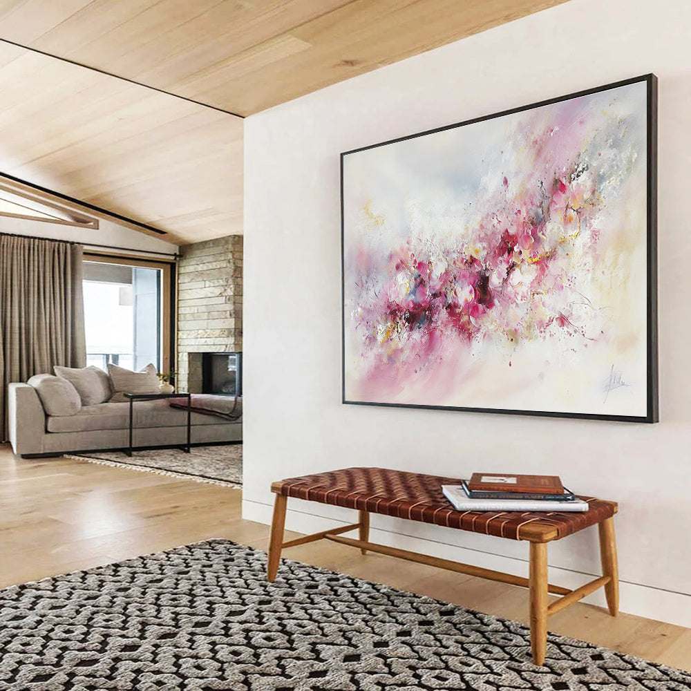 Soft Pink Floral with Delicate Textures Abstract Painting ABS350