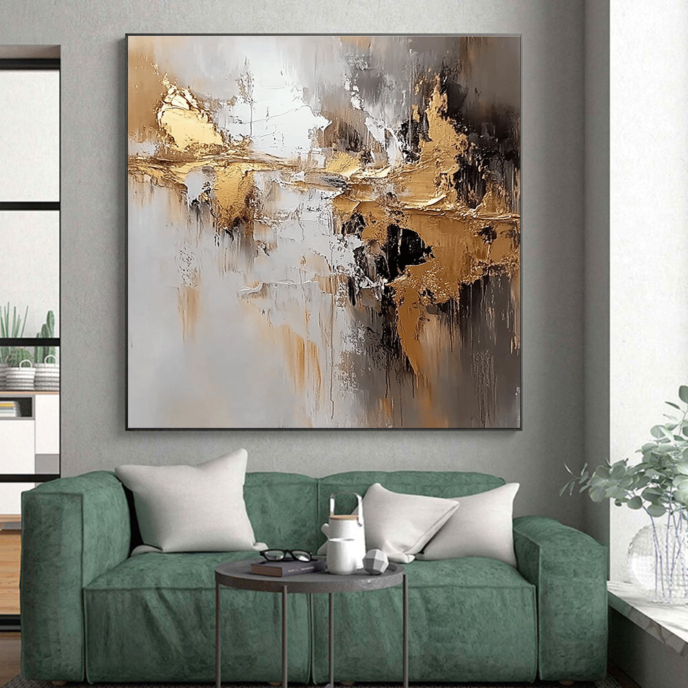 Gray Gold White Abstract Painting with Textured Layers WINK665