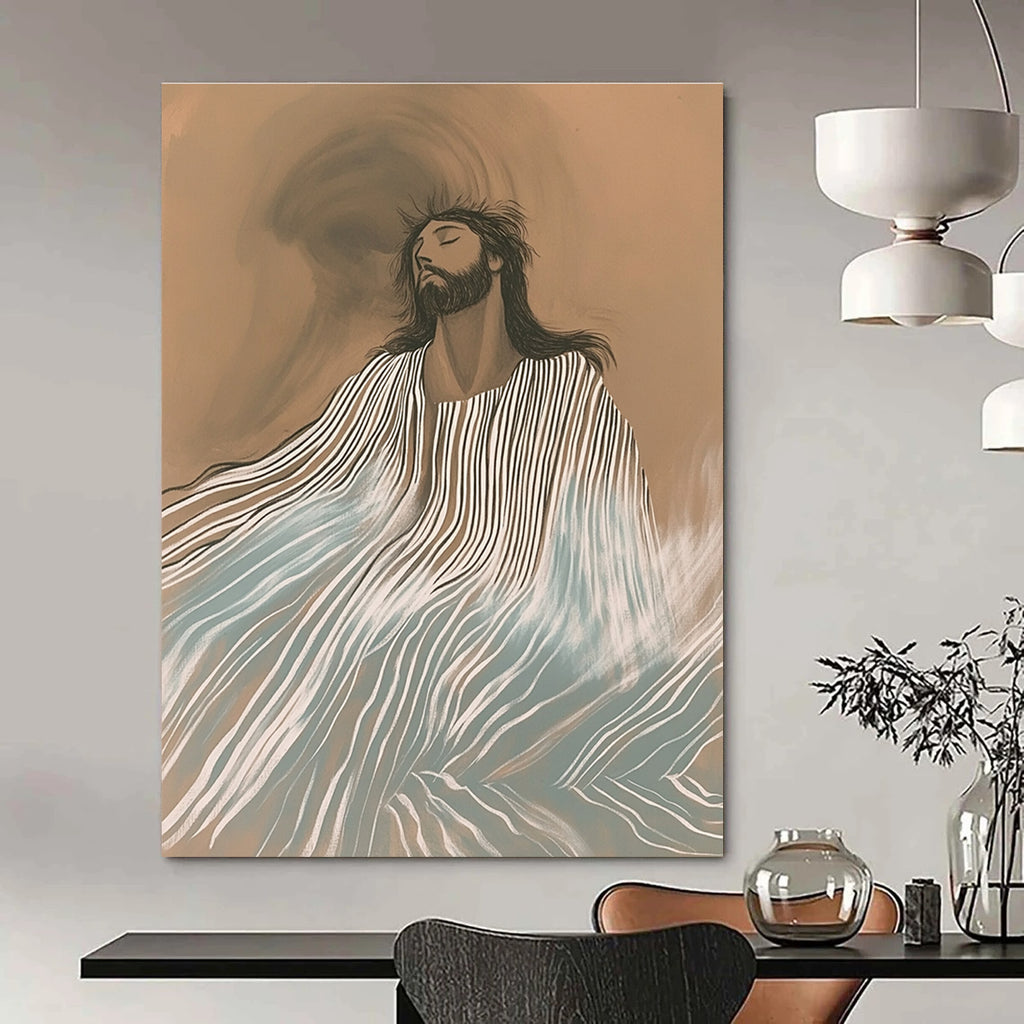 Serene Striped Figure Spiritual Narrative Abstract Painting GAB0282