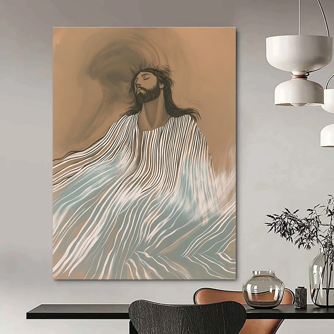 Serene Striped Figure Spiritual Narrative Abstract Painting GAB0282